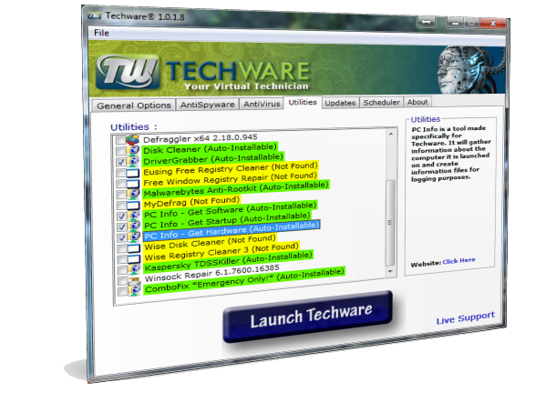 Techware screenshot Utilities